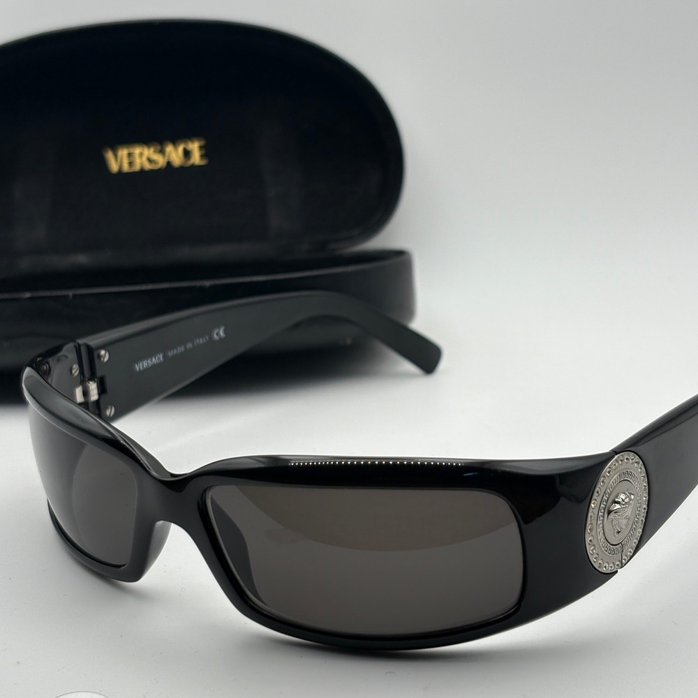 Versace 4044-B GB1/87 Black Silver Medusa Crystal Wrap Sunglasses Y2K VTG Case